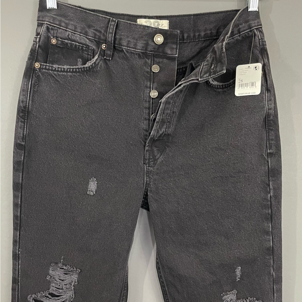 Free People The Lasso Jean Distressed Washed Black Straight Leg NWT - Picture 4 of 12